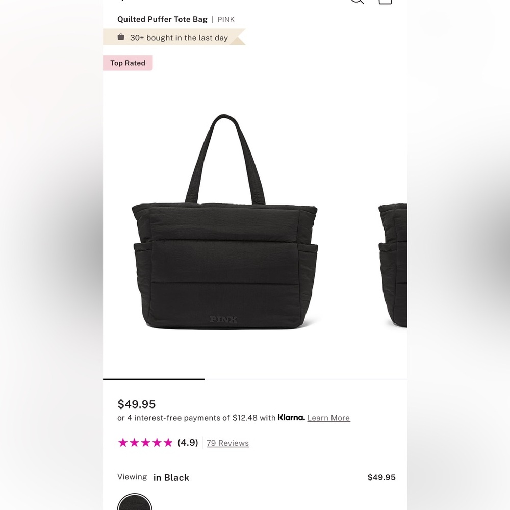 Quilted Puffer Tote Bag | PINK. In color BLACK.SOLD OUT!